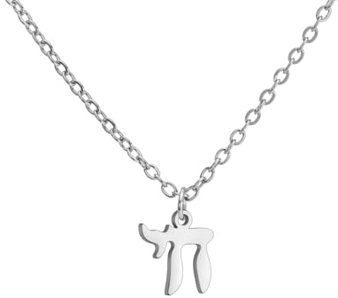 Amaxer Dainty Star Of David Hebrew Chai Symbol Necklace for Women Minimalist Hanukkah Magen Judaic Jewish Stainless Steel Charm Pendant Necklace (Chai Silver)
