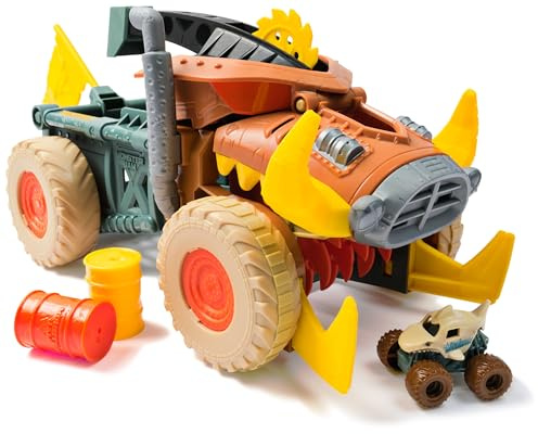 MONSTER JAM - VEHÍCULO MEGALODON MAD HOG CHOMPER Y MINI JAM METAL ESCALA 1:87 CON 2 BARRILES - 6071776 - Monster Truck - Juegos Infantiles - Coches para Niños - Juguetes Niños 3 años +