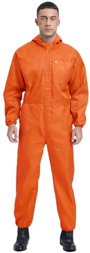 iiniim Herren Arbeitsoverall Langarm Schutz Overall mit Kapuze Arbeitsanzug Antistatischer Schutzanzug Ganzkörperanzug Industrie Handwerker Arbeitskleidung Orange L