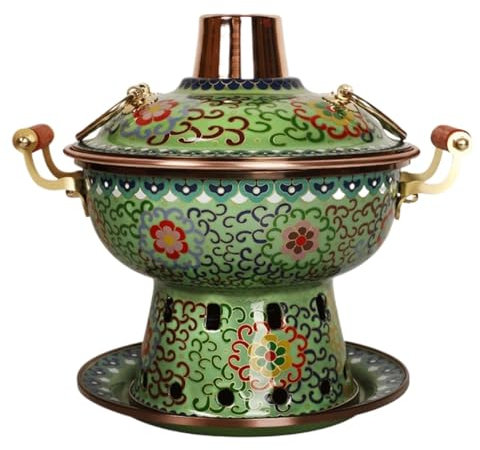 RUVOO Olla China de Carbón Caliente, Olla Caliente De Cobre, Olla De Esmalte Individual, Olla Caliente para El Hogar, Olla Caliente De Cobre Chino Picnic Cocina(Green2)