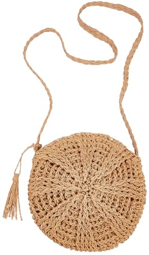 Beebeecraft 1 Box Stroh Umhängetasche Für Damen Baumwolle Sommer/Strandstroh Mit Quaste Für Reisen Und Urlaub (Hellbraun)