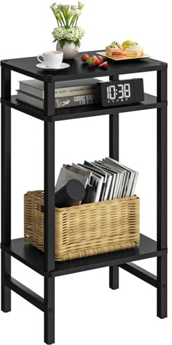 LELELINKY 3 Ebenen Beistelltisch,Moderner Telefontisch, Beistelltisch Schmal für Enge Räume,beistelltische Holz mit Stauraum,70cm Hoch Nachttisch für Wohnzimmer, Schlafzimmer, Büro, küche(Schwarz)