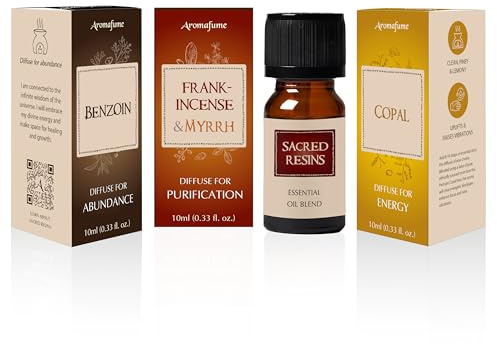 Spirituell medvetenhet diffusor blandning trio set, 3 x 10 ml, aromatisk | Copal, Benzoin, Frankincense & Myrra | Laddad med rena hartser