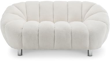Modern Bouclé 2-Seater Sofa – Sculptural Barrel Design, Deep Channel Tufting, Soft Cloud-Like Padding, Compact Low-Profile, Chrome Metal Legs – Stylish & Cozy Accent for Living Rooms & Lounges