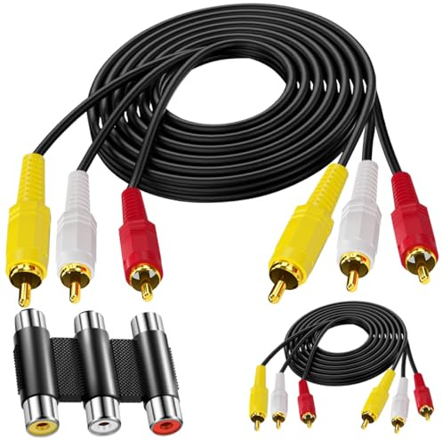 MKBKLLJY 2 pezzi Cavi RCA 3 cavi RCA Componenti audio video Cavo AV maschio-maschio con 3 RCA femmina a 3 RCA femmina Accoppiatore Connettori giallo/bianco/rosso 4,3 piedi per sistemi stereo DVD TV