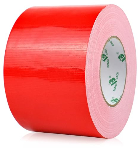 BOMEI PACK 1 Roll Red Duct Tape Reinforced 100mm x 50m Sticky Heavy Duty 4 inch Wide Grey Cloth Gaffer Tape for Ducts Fixing Repairing,craft DIY Labeling
