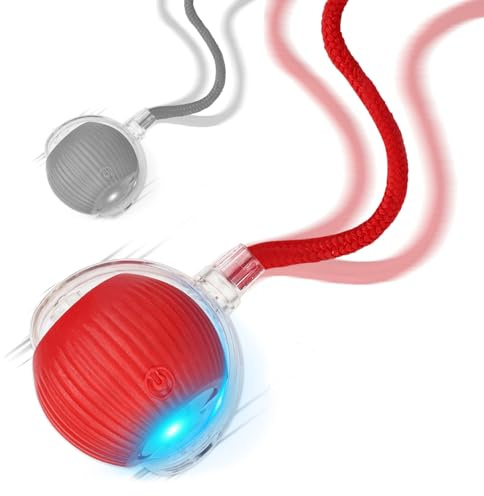 Goosheep 2025 New 2Pack Cat Ball Kitten Toys for Indoor Interactive Kitty Ball Toy Speedy Tail 360° Automatic Rolling for Dog, Cat(Red Grey)