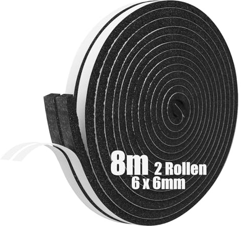 SDLDEER Cinta de sellado autoadhesiva de espuma para ventanas y puertas, sellado anticolisión, aislamiento acústico (6 mm (ancho) x 6 mm (D) x 8 m (largo), 2 rollos