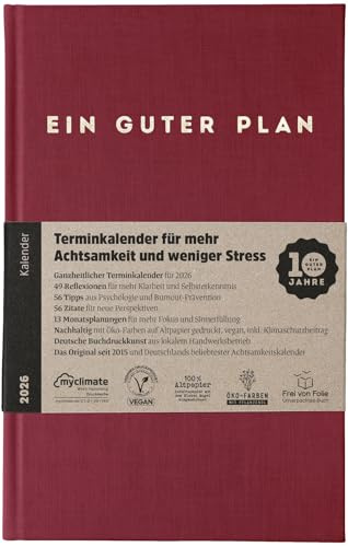 Ein guter Plan 2026 – Ganzheitlicher Terminkalender für mehr Achtsamkeit und weniger Stress – Nachhaltiger Wochenplaner mit 56 Achtsamkeitstipps und Zitaten fernab von Kitsch (Rubin 2026)