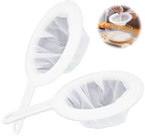 2 PCS Küchensieb Kunststoff (120/200 Mesh), Extra feines Sieb Küche mit Griff, Wiederverwendbares Kefir Sieb aus Nylon für Joghurt, Saft, Honig, Feinsieb Kunststoff Weiß