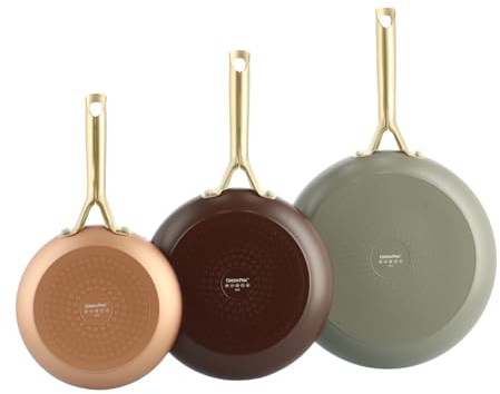 GreenPan Shades 3-teiliges Keramik-Antihaft-Pfannenset, Ø 20/24/28 cm, PFAS-frei, Induktionsgeeignet, Goldener Edelstahlgriff, Spülmaschinenfest, Ofenfest, Terra