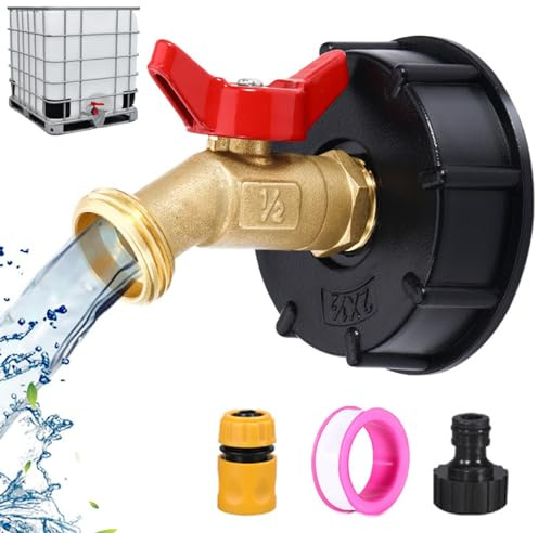 1 Set IBC Tote Adapter Kit 2.36″ Coarse Thread with 1/2″ IBC Tote Valve & Switch, Leakproof Hose Connector for Garden Hose, Rainwater Barrel & Industrial Liquid Transfer