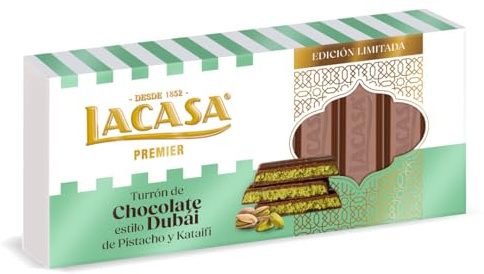 iChuches- Turron de chocolate Lacasa, Varios sabores nuevos, estilo Dubai, blanco con sabor a besito de fresa. (Una Unidad, Estilo Duba)
