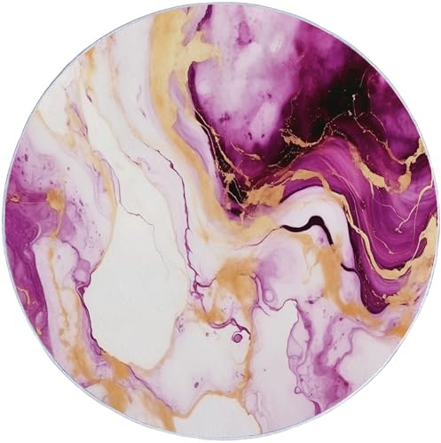 Teppich Rund Fluid Art Marmor Weich Waschbar rutschfest 60 cm (Round) Teppiche Abstrakt Luxuriös Kurzflor Bedruckter Teppich Geeignet für Wohnzimmer Schlafzimmer Lila Gold