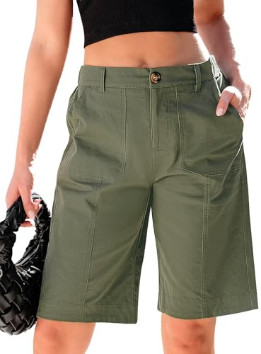 Vetinee Womens Long Shorts Women Shorts Summer Army Green Size X-Large Fits UK 20-22