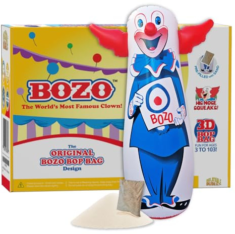 INFLATABLE DUDES Bozo the Clown 47 Inches – The Original Bop Bag Design | Kids Punching Bag | Already Filled with Sand | Punching Bag for Kids | Target | His Nose Squeaks! - (Officially Licensed)