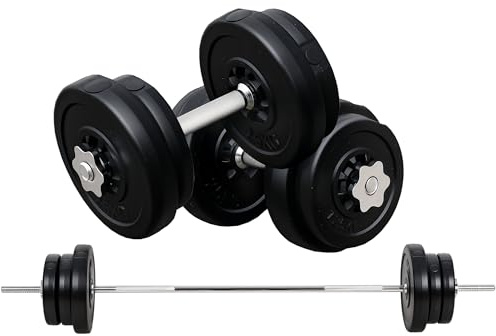 HOMCOM Set Bilanciere e Dischi 65kg con 2 Manubri Pesi, Bilanciere Palestra Manubri con 14 Dischi in Acciaio e Plastica