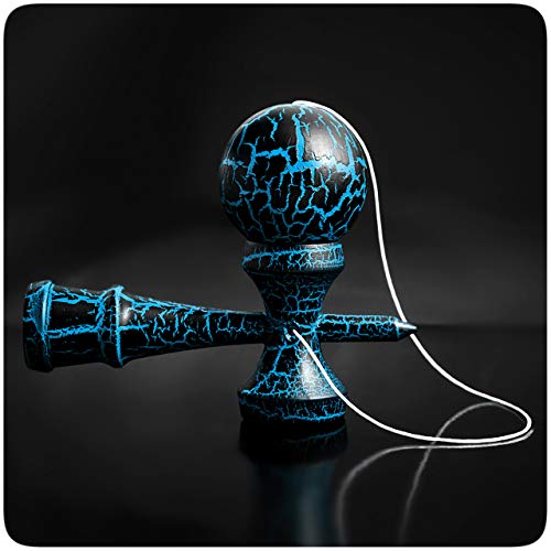 PRECORN Kendama Japanisches Geschicklichkeitsspiel schwarz/Blauer Kugel Holz-Kugelfangspiel Marke
