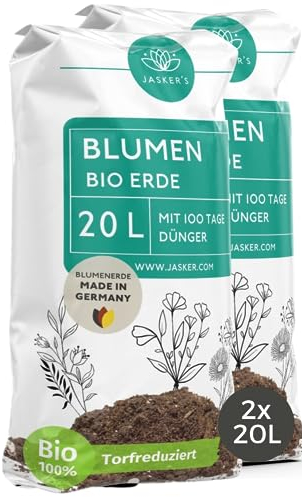 Blumenerde 40 L (2x20L) - Mit 100 Tage Langzeitdünger und Wurzelaktivator - Luftige Erde Für Pflanzen - Für Balkon- & Gartenpflanzen - Nährstoffreiche Pflanzerde - Blumenerde Balkonpflanzen