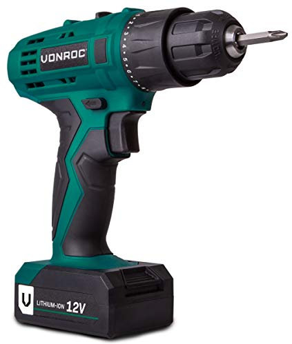VONROC Taladro inalámbrico 12V – incl. 2x baterías, cargador rápido, puntas de destornillador y bolsa de almacenamiento
