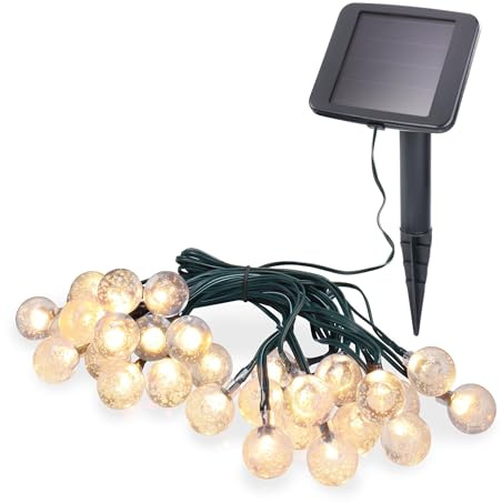 Esotec Solar Lichterkette Outdoor Bubble Balls warmweiß 30 LED 102176 | 30 warmweiße LEDs mit 3000K, bis 10Std. Leuchtdauer, Dauer- oder Blinklicht, Kabellänge 8m, Leuchtlänge 6m, Luftblasen-Optik
