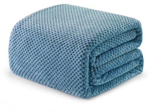 Exclusivo Mezcla Fleece Bed Blanket Twin Size, Super Soft and Warm Blankets for Couch, Sofa and Bed Waffle Textured, Cozy, Fuzzy and Lightweight (Slate Blue, 90x66 Inches)