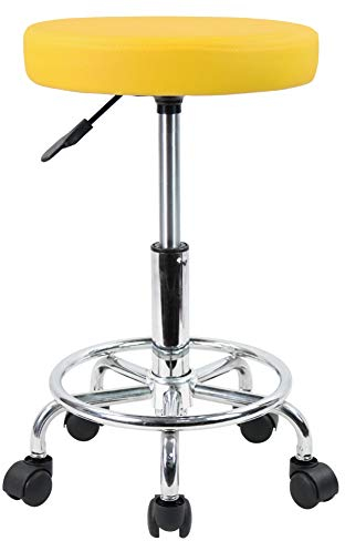 KKTONER Rollhocker höhenverstellbar drehbar Barhocker Arbeitshocker aus Kunstleder Bürohocker Gelb