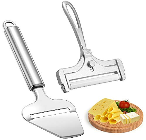 Cheese Slicer with Wire, WarmHut Stainless Steel Cheese Slicer Set and Cheese Cutter Plane for Soft, Semi-hard, Hard Cheeses Kitchen Tool, Set of 2