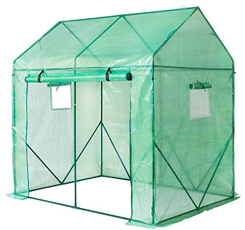 Yorbay Foliengewächshaus Gewächshaus für Tomaten, mit Gitternetzfolie und Fernster für Garten zur Aufzucht, spitzdach, Grün, 200 x 140 x 200cm (LxBxH)