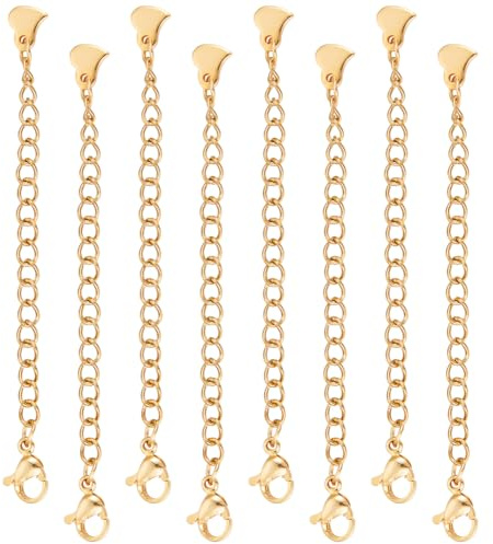 UNICRAFTALE Alrededor de 8 pieza de Extensión de Cadena de Metal Hipoalergénico de 2.68 pulgadas/68 mm con Cierres de Garra de Langosta Y Amuletos de Corazón Colas de Extensión de Cadena Dorada