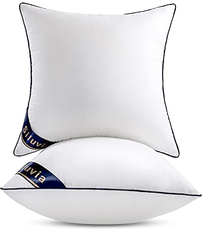Siluvia 20x20 Pillow Inserts Set of 2 Decorative Square Square Throw 20 Pillows with 100% Cotton Cover for Sofa, Couch, and Bed - White