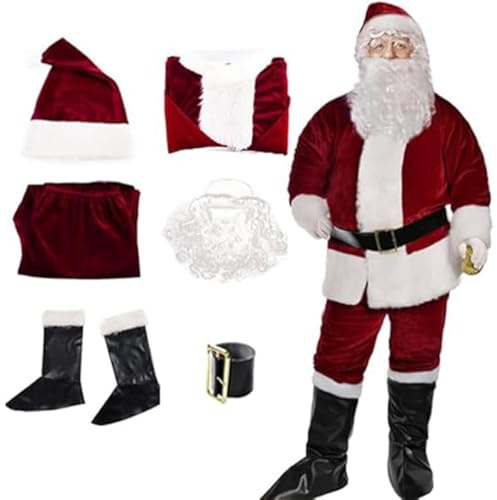 Dceyoril Santa Claus Costume Santa Suits for Men Santa Outfit for Christmas Cosplay Costume (6PCS Deep Red, 6)