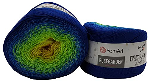 YarnArt Rosegarden Ullnystan, 500 gram, färggradient, 100 % bomull, stickylle, flerfärgad (blå grön gul 320)