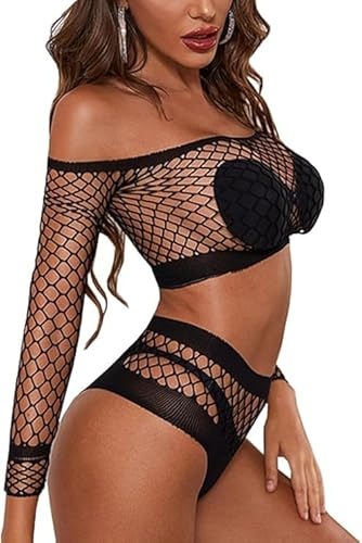 Bommi Fairy Women Lingerie Fishnet Set Chemise Long Sleeve Babydolls Mini Dress Mesh Sleepwear Free Size UK 4-20