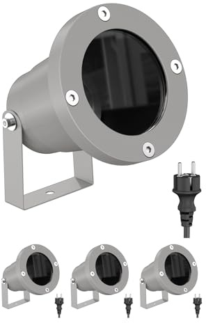 ledscom.de 4x Gartenstrahler DUK für außen, IP65, Stecker, grau, 1x GU10 max. 15W