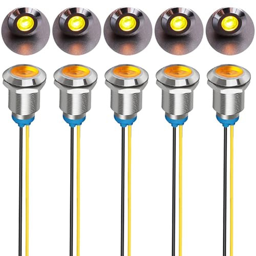 Gebildet 5pcs 12mm LED Metal Indicator 230VAC Light Lampada di Segnalazione Impermeabile (Giallo)