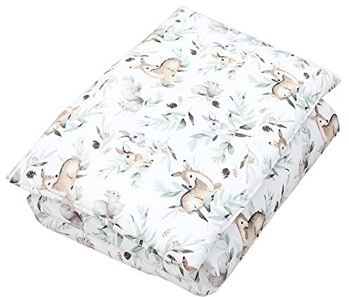 TupTam Set di Piumone Fantasia per Bambini Tutte le Stagioni Cuscino Piatto 2 pz., Lepri/Cervi/Foglie, 135x100 cm