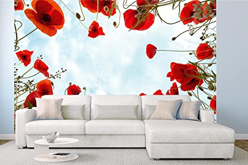Vlies Fototapete MOHNBLUMEN 375 x 250 cm (inkl. Kleister) - Vlies Tapete, Wandtapete, Wandbilder - Tapete für Wohnzimmer Schlafzimmer, Büro, Küche - Montagefertig