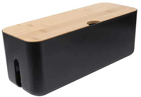YARNOW Kabelmanagement Box Mit Holzdeckel Schwarze Kabelaufbewahrungsbox Für Steckdosenleisten Und Kabelorganizer Praktisch Für Büro Wohnzimmer Und Heimgebrauch Versteckt Kabel Sicher
