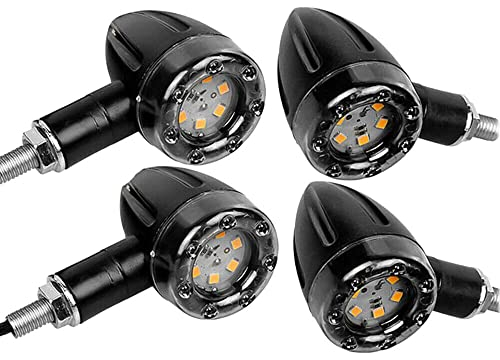 Riloer 4pcs Motorcycle LED Rear Bullet Turn Signal Lights, Super Bright Motorbike DRL Bullet Indicators Daytime Running Light Brake Lamps Mini Bullet Indicators Universal Blinker Amber Light