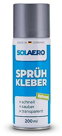 SOLAERO Adesivo spray impermeabile (200 ml) – extra forte, nebulizzante, ad adesione rapida – per hobby e artigianato | colla feltro, tessuto, pelle, carta, cartone, legno, macramè, ecc. – Produzione