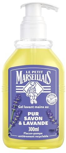 Le Petit Marseillais - Gel lavant mains au Pur Savon & Lavande (flacon-pompe de 300 ml) – Savon liquide avec 92 % d'ingrédients d'origine naturelle – Savon mains au pH neutre pour la peau