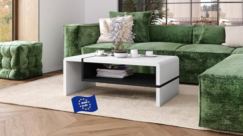 Folk Couchtisch Weiß matt / Schwarz matt 100x60x40 cm mit praktischer extra Ablage modern stabil vielseitig als Wohnzimmertisch Beistelltisch Sofatisch zeitloses Design platzsparend Wohnzimmer
