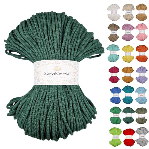 Geflochtene Baumwollkordel 5mm 100m, 46 Farben, Häkelkordel, Makramee Kordel, Premium Garn, Makramee Seil, Sznurkomania (Flaschengrün)