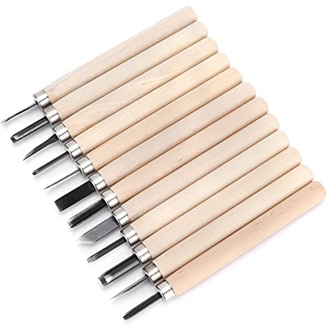 Holzschnitzwerkzeug-Set, 12-teilig, Set mit 55 Stahlboxen, Gummiblöcken, Messer, Schnitzmesser, Stempel, Holzschnitzmesser, Linoleum, Kochmesser, Schnittholz, Schwarzer Stahl,