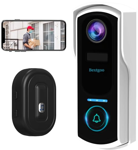 Bextgoo 3MP Türklingel mit Kamera, Video Türklingel, Kabellose Klingel mit Kamera mit Gong, 10000mAH Akku, Nachtsicht, Unterstützt SD & Cloud Speicher