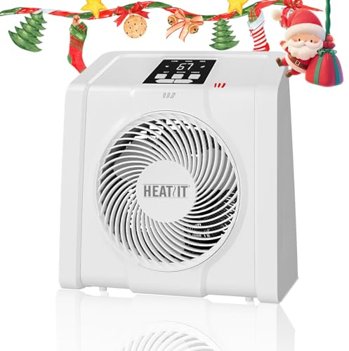 HEATIT Space Heater for Indoor, Digital Display with Thermostat,1-12H Timer,Fan Mode,1500W/750W,Electric Space Heater for Office, Bedroom,White,10.6Dx7.0W x 11.8H