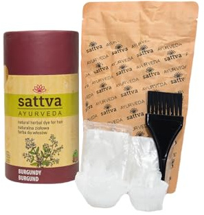 Sattva Ayurveda Tinte para el pelo vegetal burdeos – Color natural de henna – Tono burdeos fresco con reflejos de ciruela – Color y cuidado 2 en 1 – Con henna, índigo e hibisco – Cosmos Natural – 150