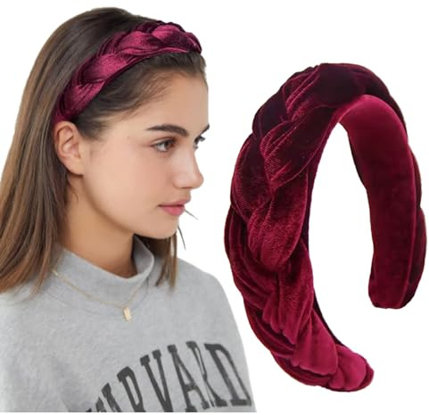 LEBENSWERT Haarreif Samt Geflochtener Haarreifen Damen Trachten Haarreif breit Vintage Harrband Mode Stirnbänder für Frauen (Weinrot)