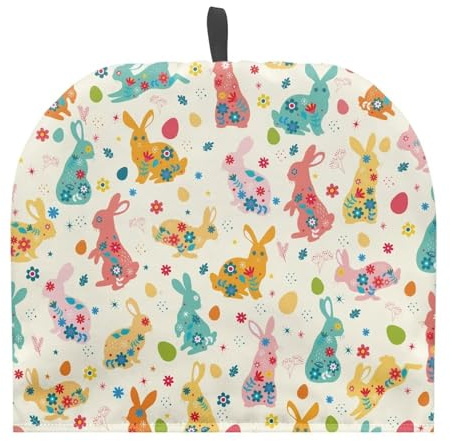 Eheartsgir Colorful Rabbit Eggs Tea Pot Cozies Lightweight Insulated Tea Pot Dust Cover Durable Tea Kettle Quilt with Extra Thick Wadding for Home Kitchen Table Tea Party Happy Easter Decor